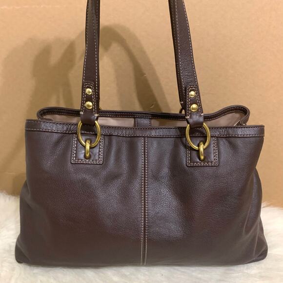 COACH Dark Brown Pebbled Leather PENELOPE Turn Lock Pocket CarryAll Tote F19044 - Picture 6 of 16